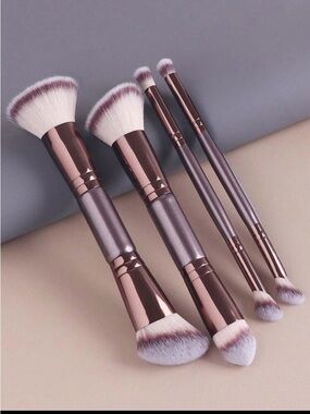 New Luxury Coffee, Rose & Gray Dual-Ended Makeup Brush Set - 4 Pieces/8 brushes